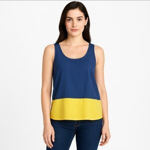 🎉 Kensie Blue Yellow Flowy Keyhole Tank Top Size Med